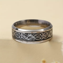 Men's Stainless Steel Bottom & Silver Pattern Ring