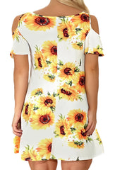 Women's Plus Sunflower Print Cold Shoulder Dress