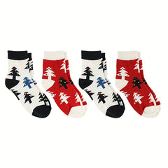 4 Pairs Cartoon Christmas Print Comfy Crew Socks Women's Stockings