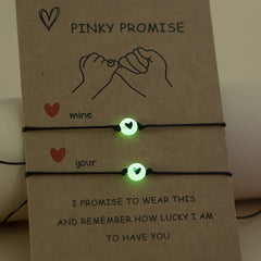 Luminous Beaded Bracelet Set with Heart Pattern for Couples