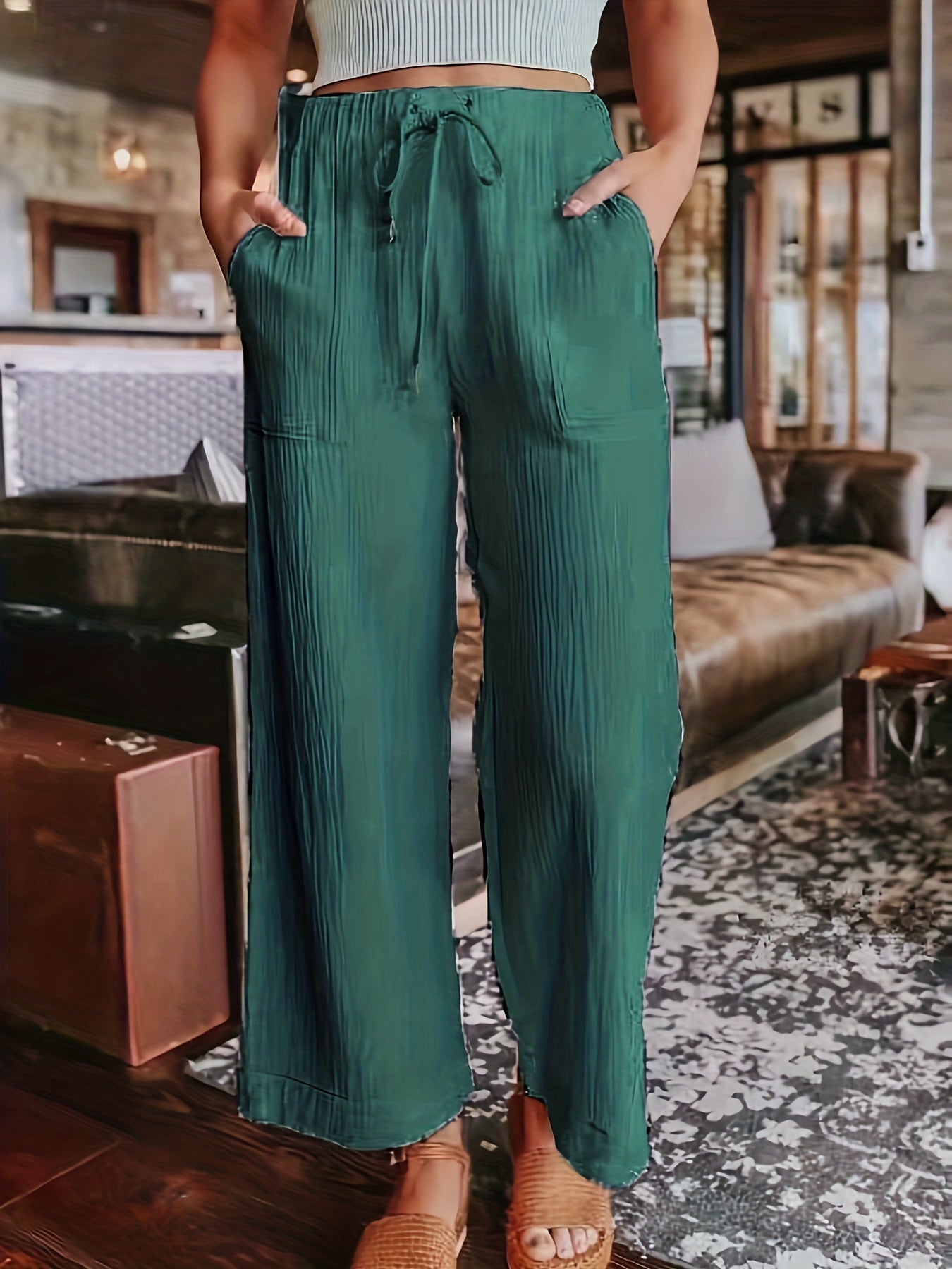 Minimalist Dual Pockets Wide Leg Pants Casual Loose Pants
