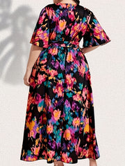  Boho Butterfly Sleeve Maxi Dress With Belt