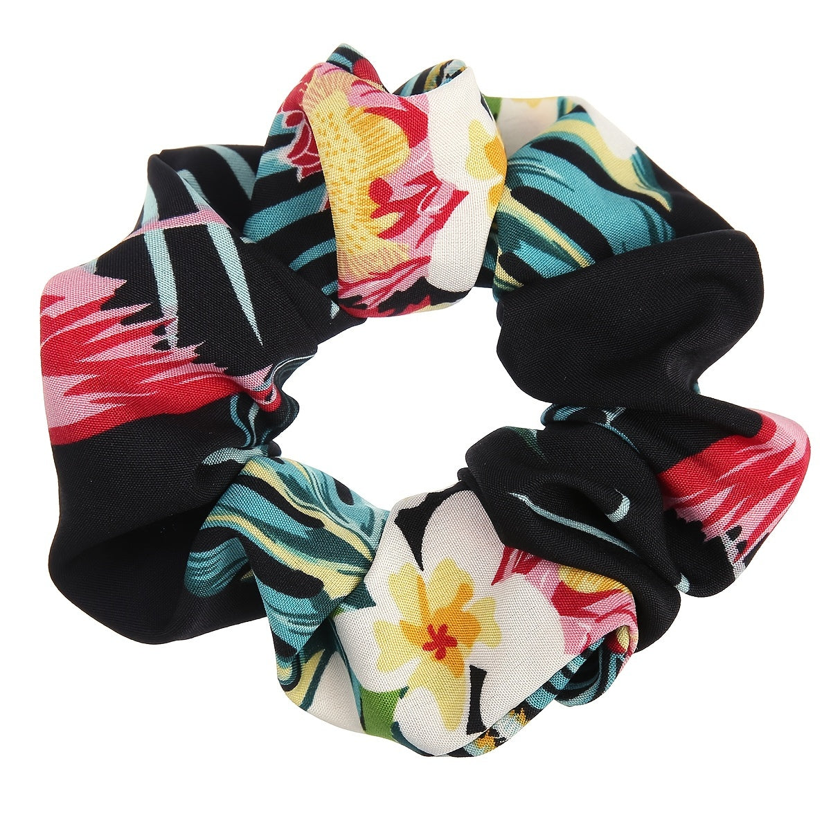 4pcs Boho Print Leaf Flower Hair Scrunchies Soft Fabric for Women Girls