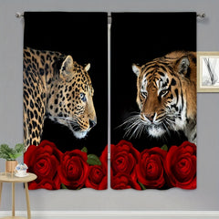 Red Floral Leopard Rose Curtains