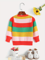 Rainbow Button V neck Knit Cardigan Baby Girls Sweater Coat
