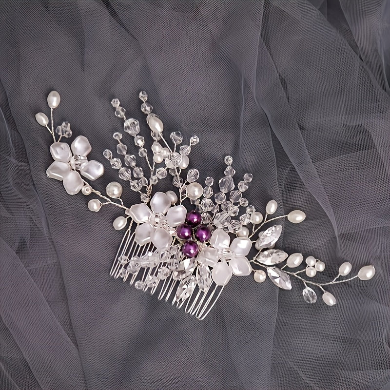 Silver Rhinestone Bridal Hair Comb with Opal Hair Accessories