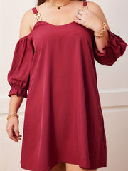  Cold Shoulder Puff Sleeve Dress