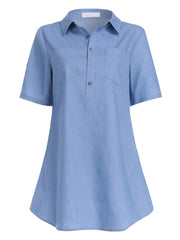 Short Sleeves Denim Top Button Front Lapel Casual Denim Shirt