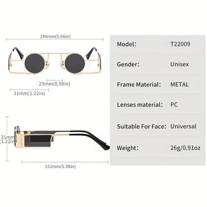 Punk Motorcycle Small Round Frame Metal Sunglasses for Men