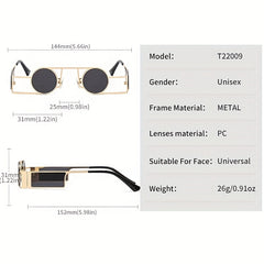 Punk Motorcycle Small Round Frame Metal Sunglasses for Men