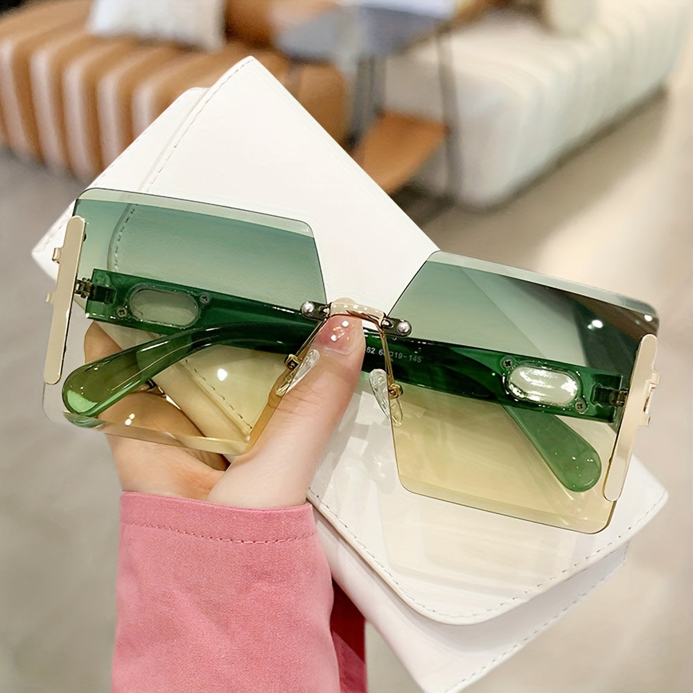 Square Rimless Sunglasses Y2K Summer Glasses