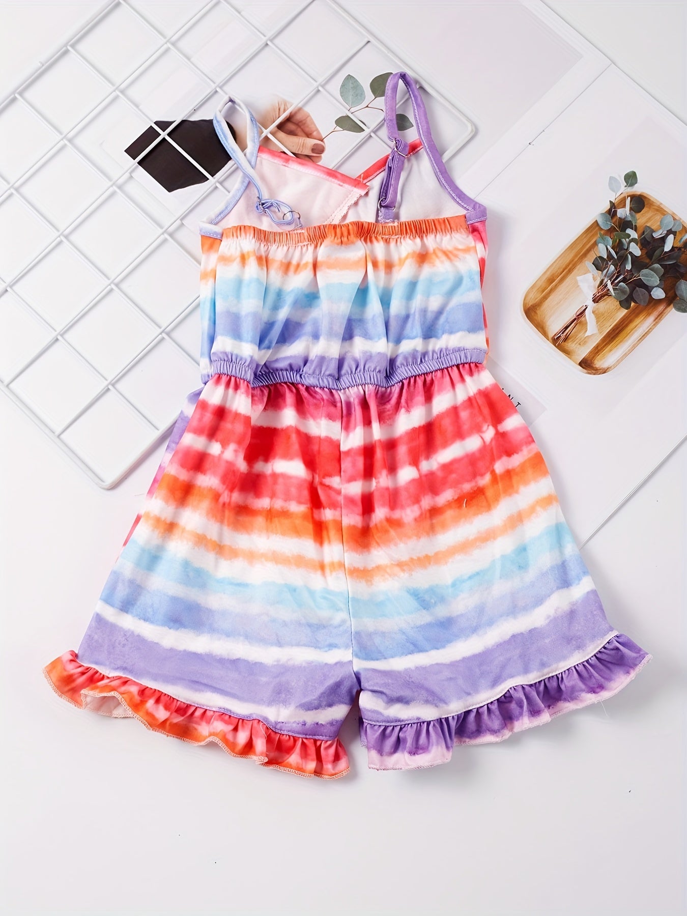 Girls Sleeveless Tie Dye Ruffle Jumpsuit for Kids Summer