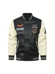 Men's Casual Zipper Baseball Collar PU Leather Jacket