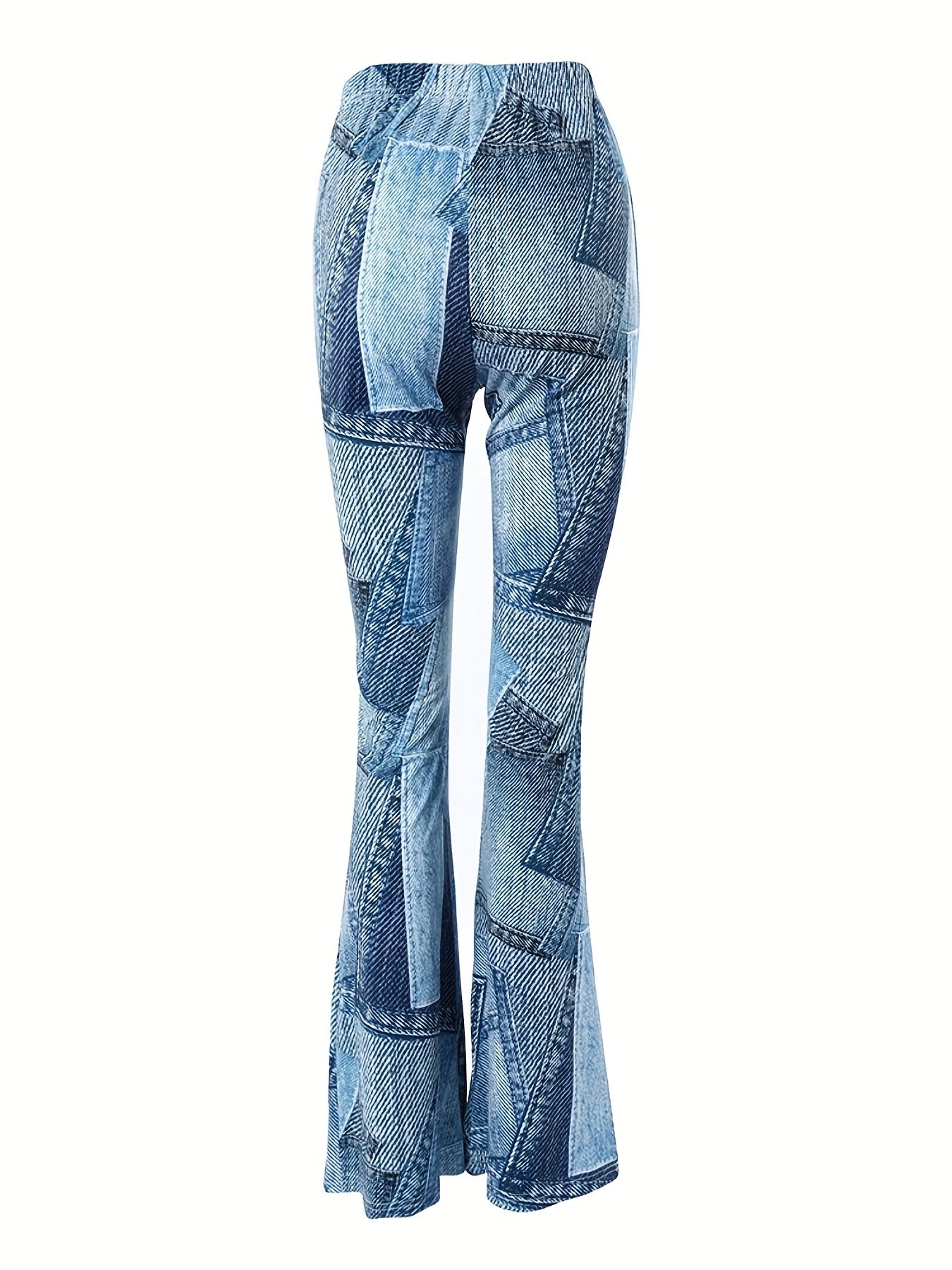  Denim Print Flared Leg Skinny Pants
