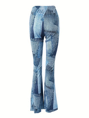  Denim Print Flared Leg Skinny Pants