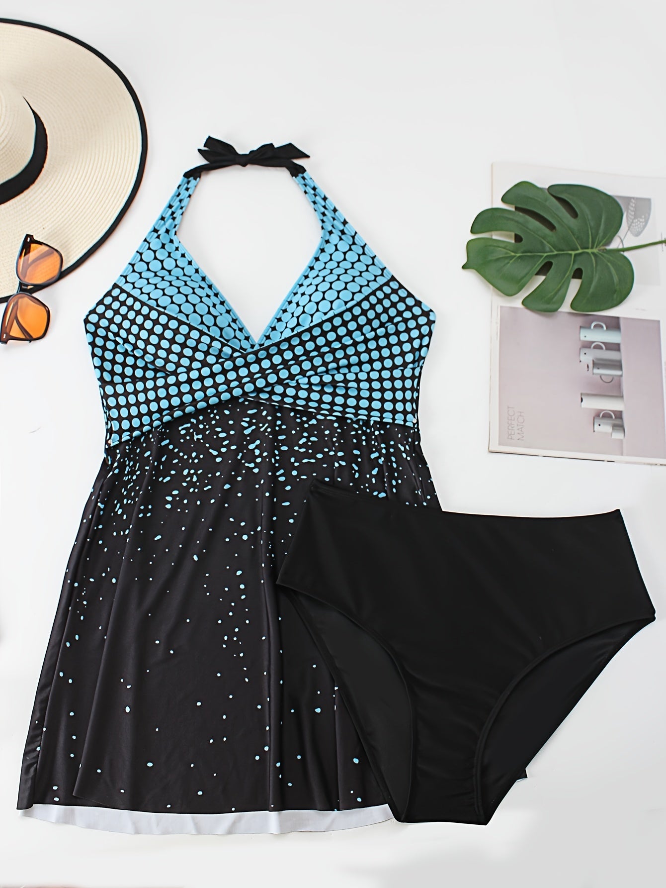  Tankini Set Women's Cross Front Halter Dress Swimsuit