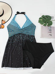  Tankini Set Women's Cross Front Halter Dress Swimsuit