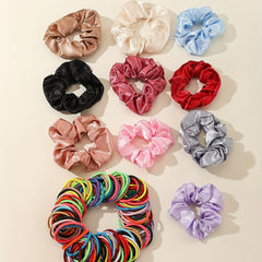 110pcs Hair Tie Set Solid Satin Scrunchies Elastic Ponytail Holder