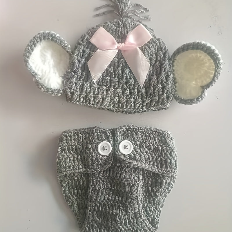 Newborn Baby Elephant Knit Crochet Hat Shorts Set Costume Photography Prop
