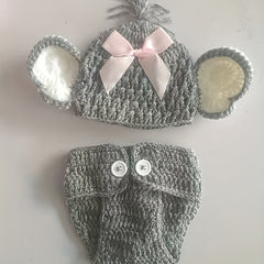 Newborn Baby Elephant Knit Crochet Hat Shorts Set Costume Photography Prop
