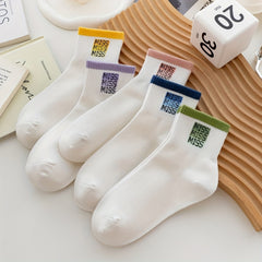 5 Pairs Letter Print Socks Women's Sports Short Socks
