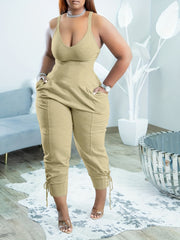 Patch Pocket Drawstring Jumpsuit Casual Sleeveless Jumpsuit