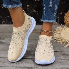 Women's Rhinestone Slip on Sneakers Breathable Low Top Shoes