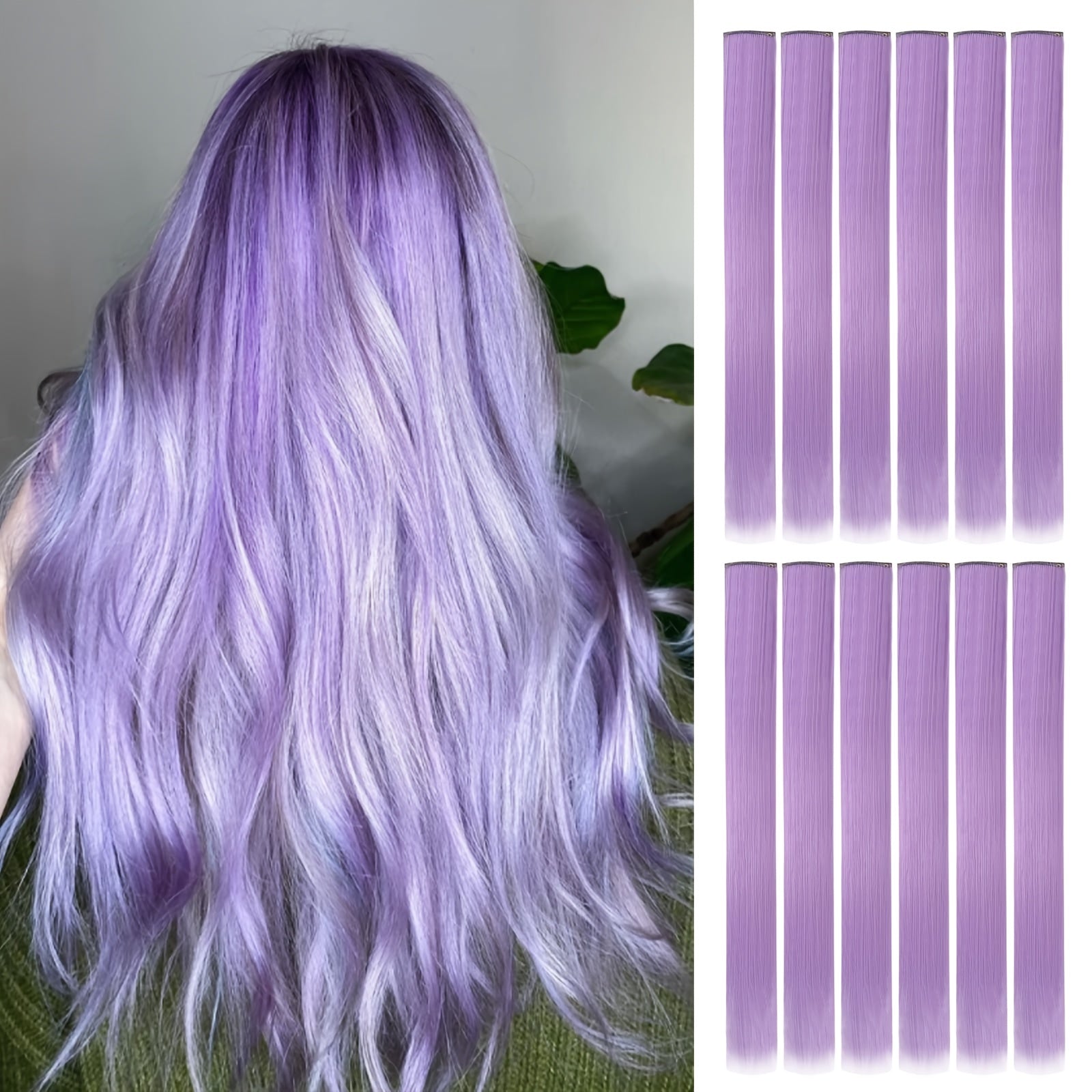 Y2K 5pcs Long Straight Highlight Hair Extension Clip-In Cosplay Synthetic