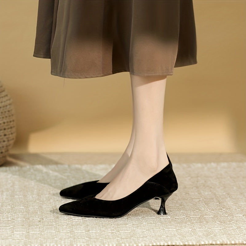 Women's Pointed Toe Kitten Heels Slip On Low Heels Office Work Shoes