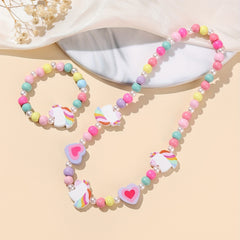 Pink Wood Fox Flower Beads Jewelry Set