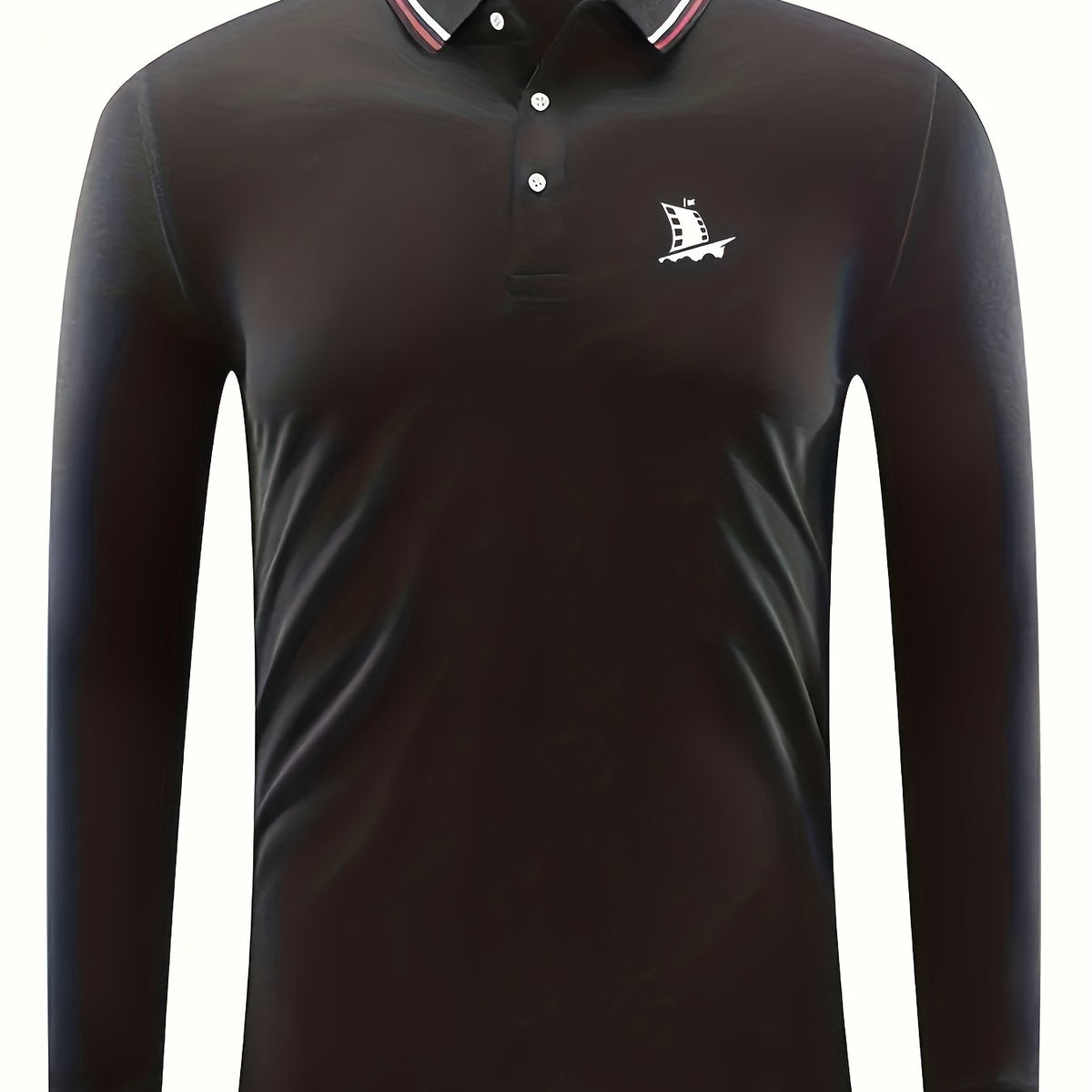 Sail Boat Pattern Men's Long Sleeve Polo Shirt