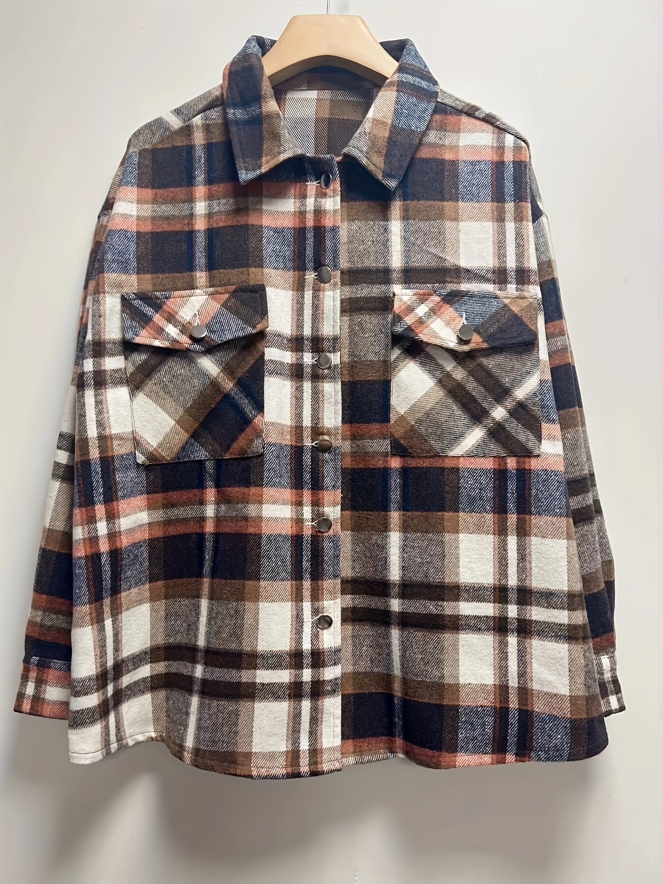  Plaid Print Button Up Shacket