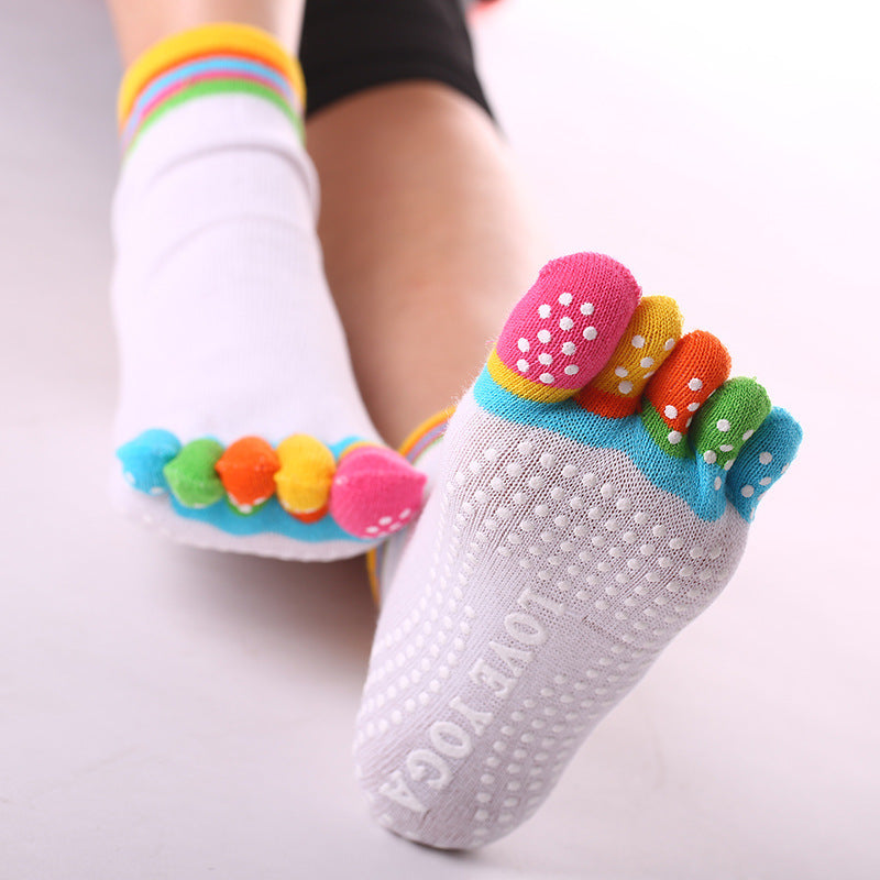 Rainbow Yoga Socks Non Slip Ankle Striped Gripper Socks