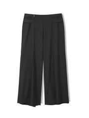  Women's Wide Leg Trousers Button Detail High Rise Solid Stitching