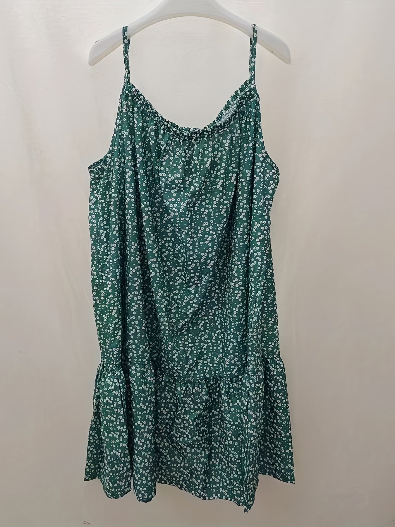  Ditsy Print Elastic Round Neck Smock Cami Dress
