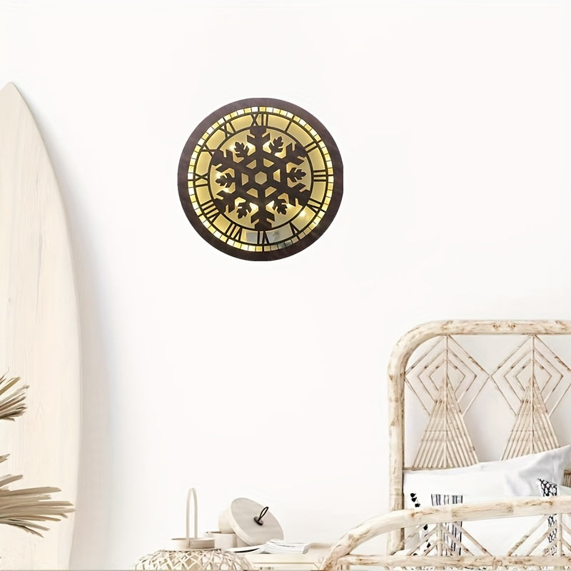 Children's Room Decoration Wall Clock LED Light Retro Wooden Sign