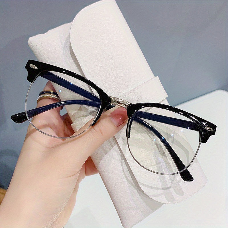 Square Clear Lens Glasses Rivet Decor Eyewear Minimalist Anti Light Glasses
