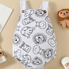 Baby Boys Cartoon Suspender Romper with Animal Print