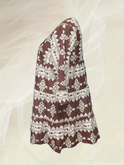  Bell Sleeve Geometric Print V Neck Smock Mini Dress