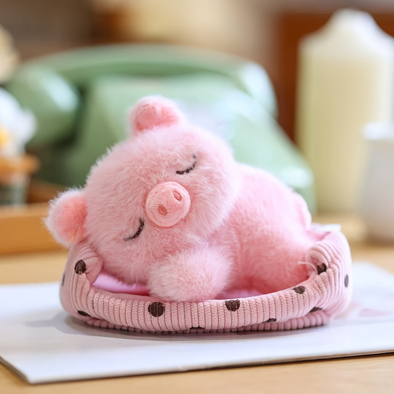 Plush Doll Sleeping Animal Stuffed Soft Fluffy Fur Pastel Colors Bedside Decor