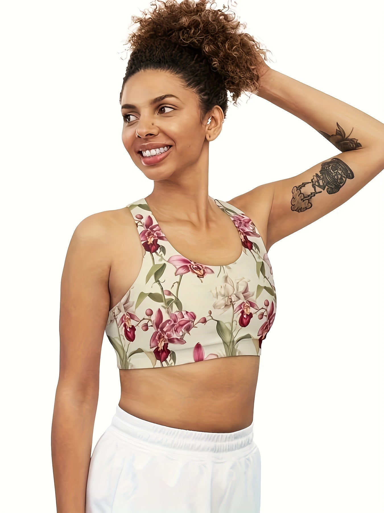  Floral Print Racer Back Yoga Running Bra