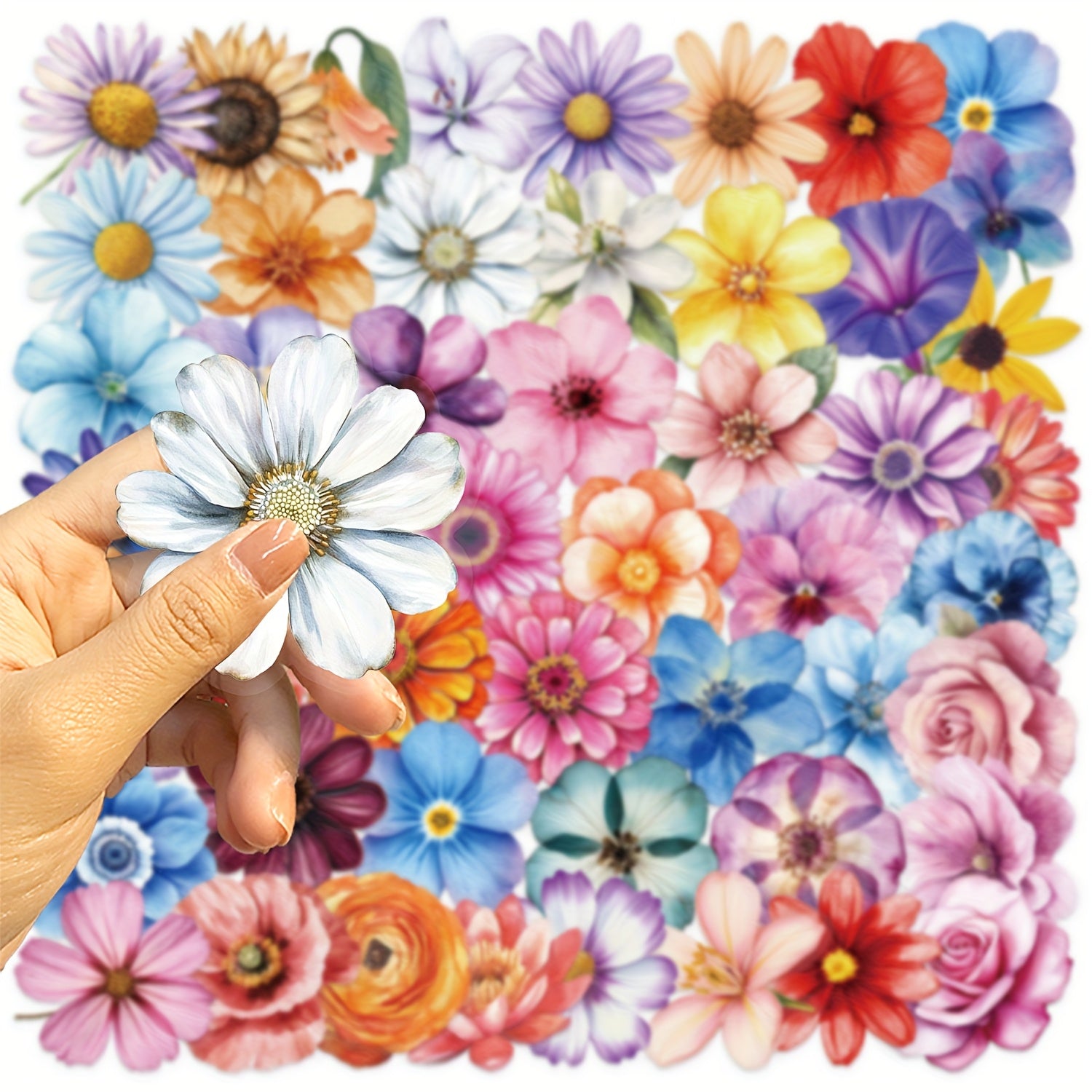 50pcs Cartoon Flower Stickers, Transparent Reusable PET Decals