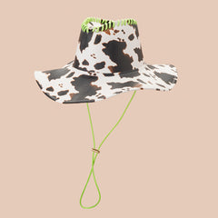 Vintage Cow Pattern Cowboy Hat Big Brim Sun Hat Western Style Boonie Hat
