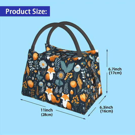 Insulated Lunch Bag Fox Forest Pattern Large Tote Bag Zipper Cooler Bag
