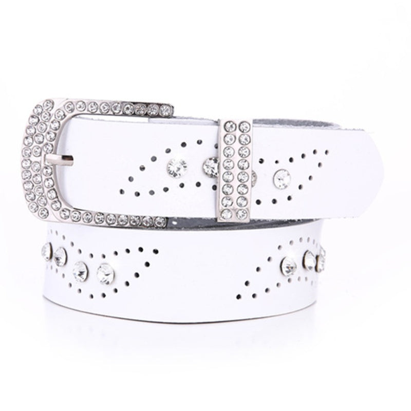 Geometric Hollow Rhinestone Leather Belt