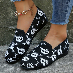 Women's Skull Print Flat Shoes Breathable Halloween Lightweight Shoes