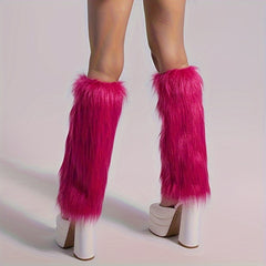 Solid Fuzzy Leg Warmers Knee High Socks Women's Stockings