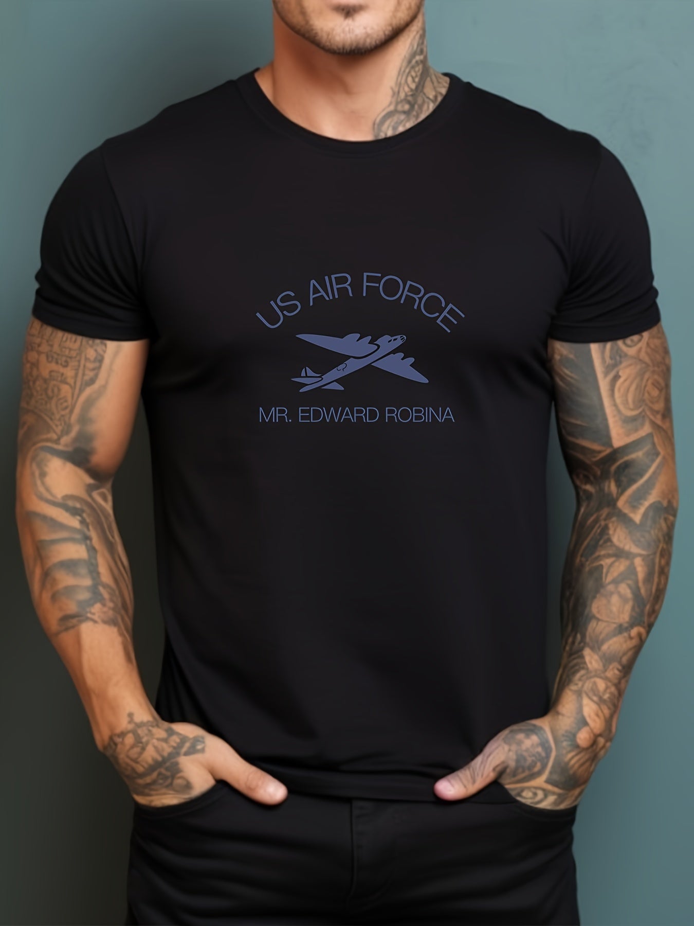 Plane Pattern Leisure Sports T shirt Men's Casual Street Style Stretch Tee Shirt