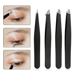 4pcs Stainless Steel Tweezers Set with Travel Case for Hair Removal