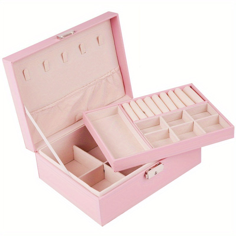 Double Layer Large Capacity PU Jewelry Box Portable Leather Jewelry Storage Box